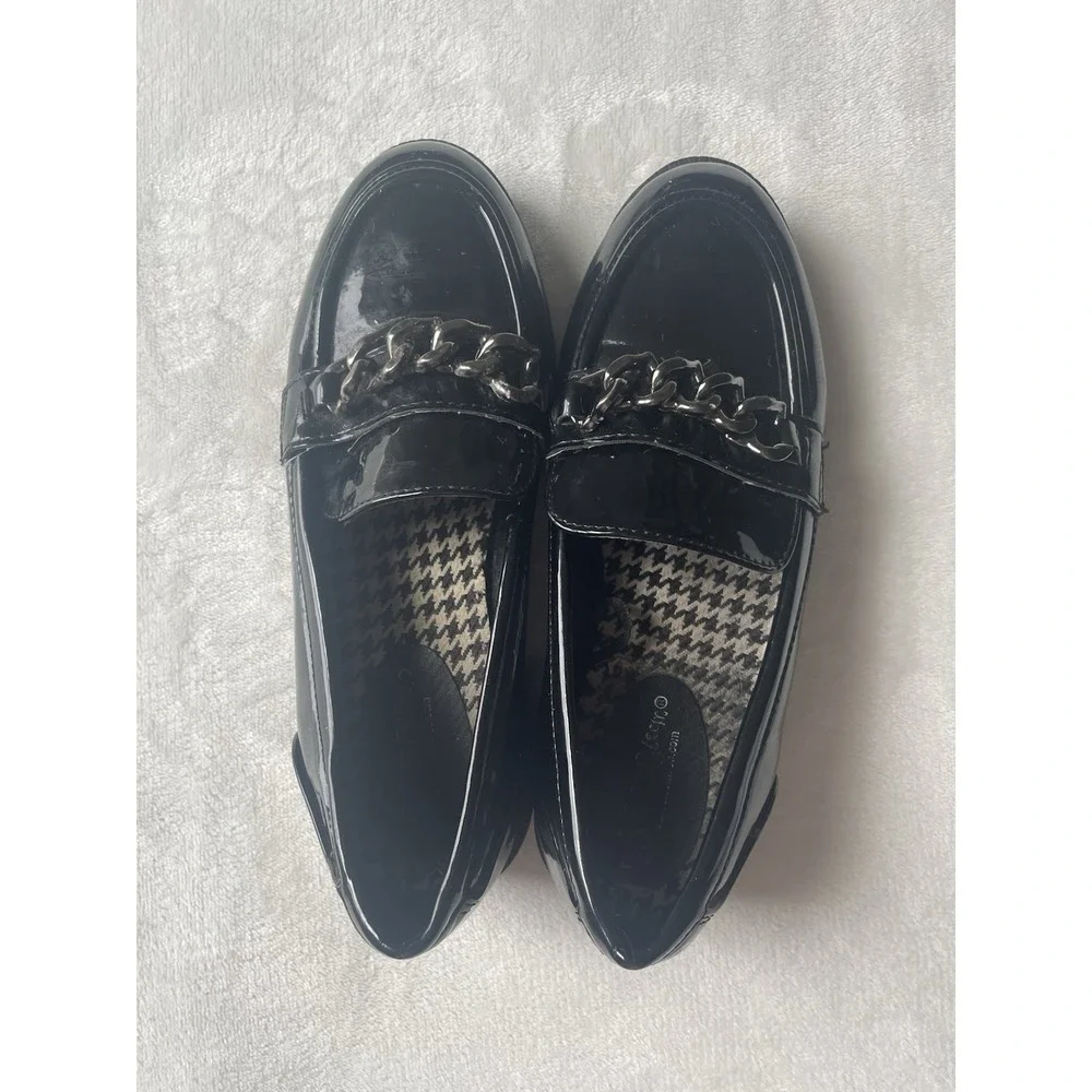 Platform Black‎ Lug Loafer Accent Silver Chain Size 3 Girls Dress Holiday Shoes